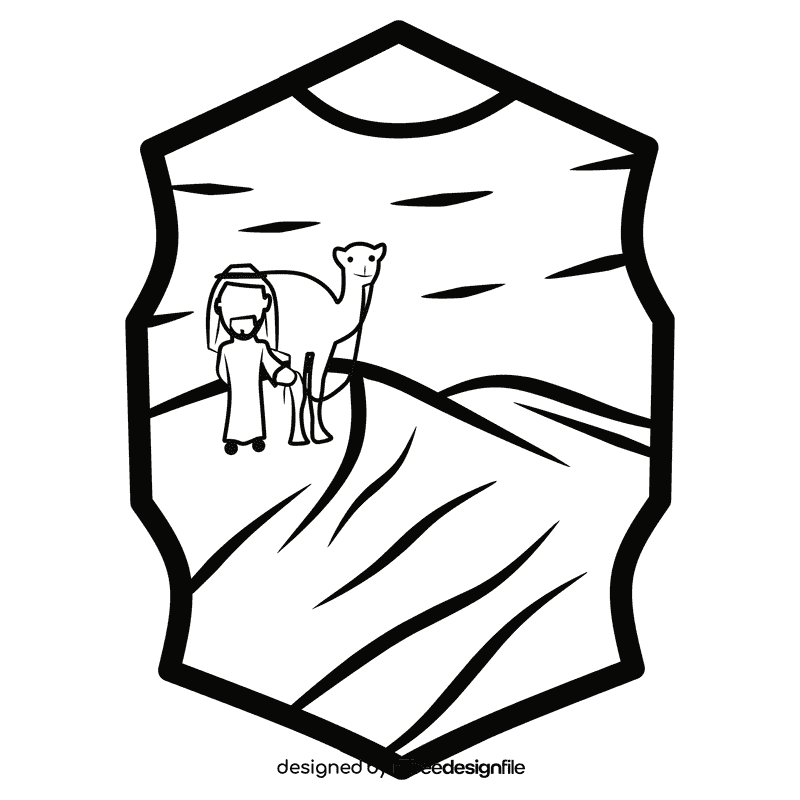 Desert man black and white clipart