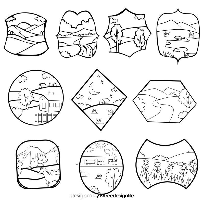 Grassland set black and white vector