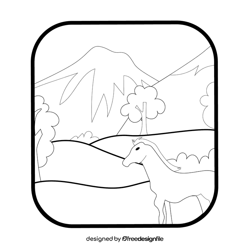 Grassland horse black and white clipart