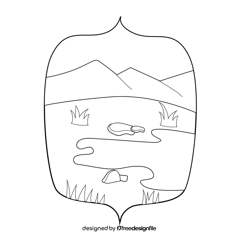 Grassland lake black and white clipart