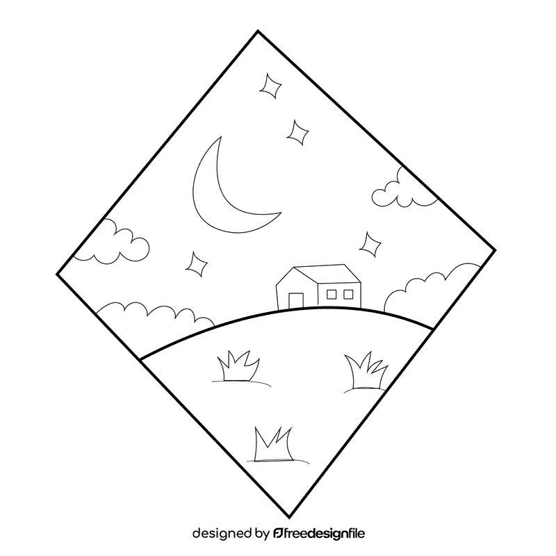 Grassland night black and white clipart