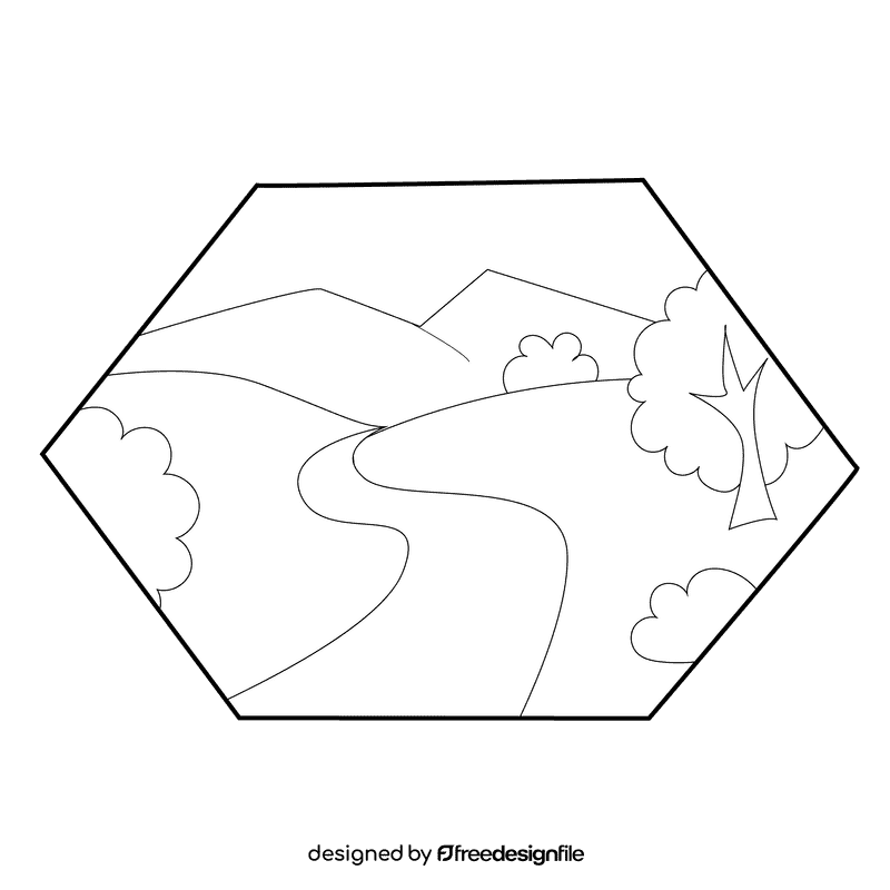 Grassland river black and white clipart