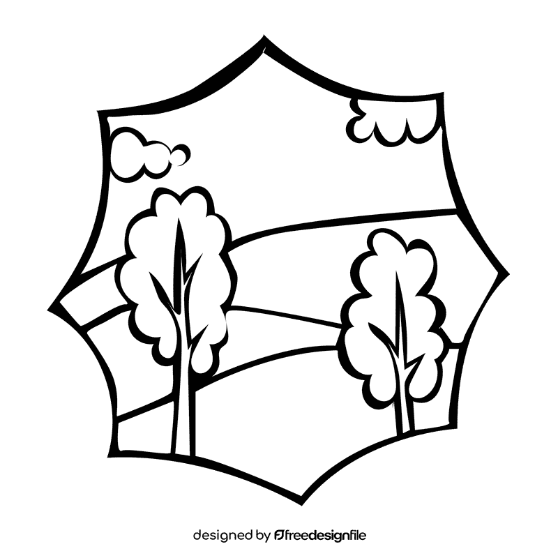 Grassland tree black and white clipart