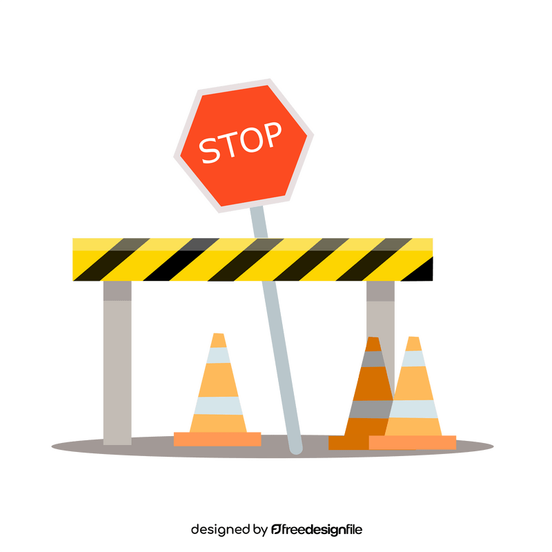 Road barrier, traffic cone and stop sigh clipart