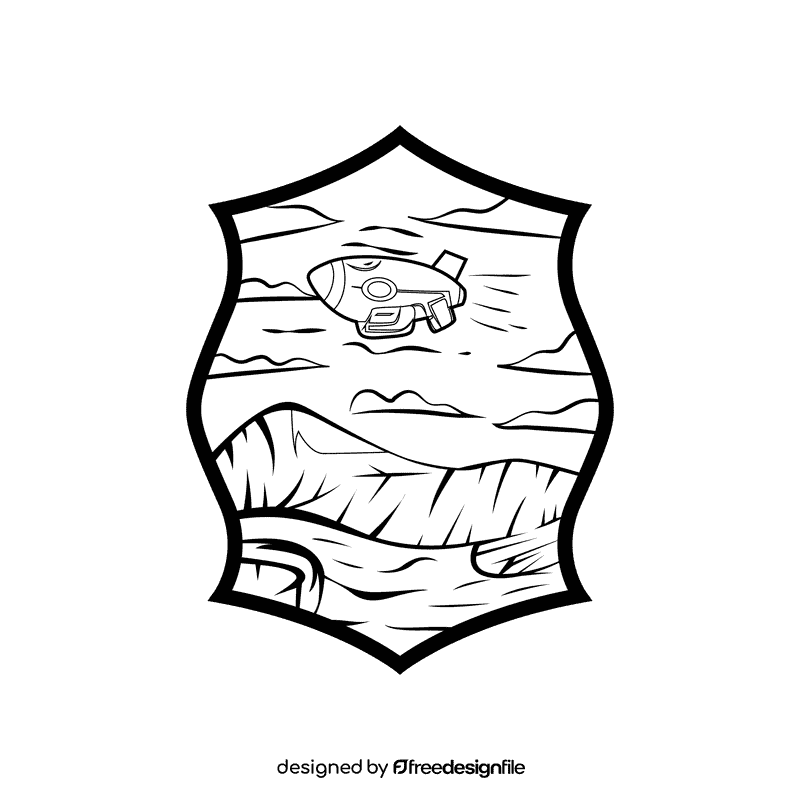 Night sky Air Ship black and white clipart