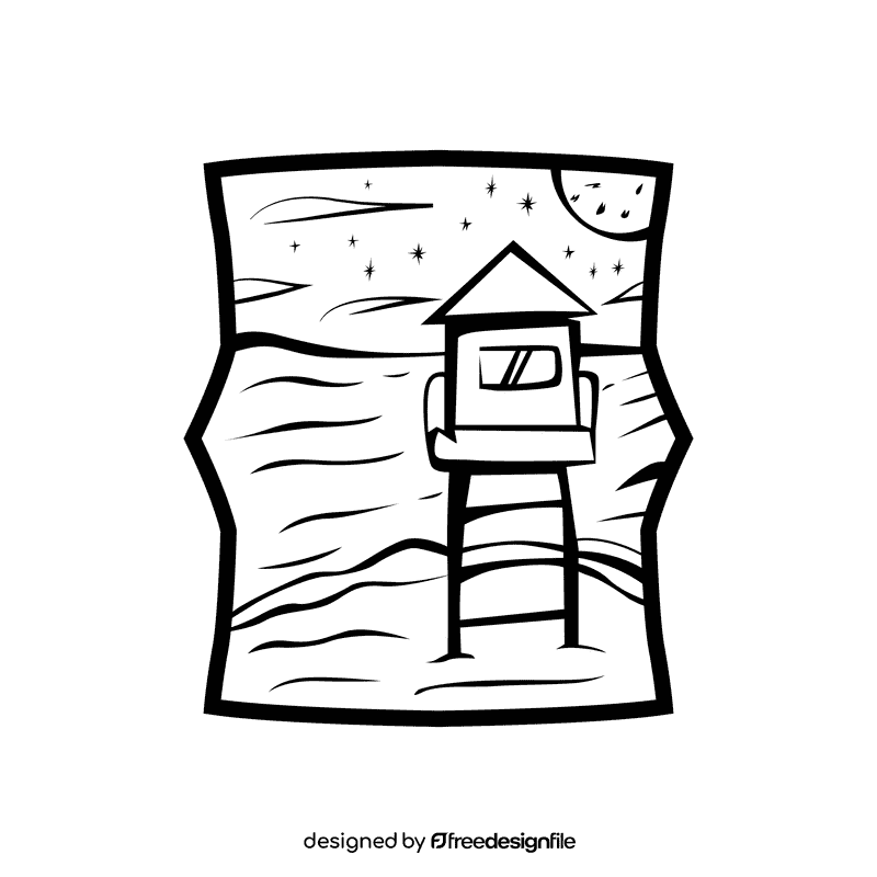 Night sky Beach black and white clipart