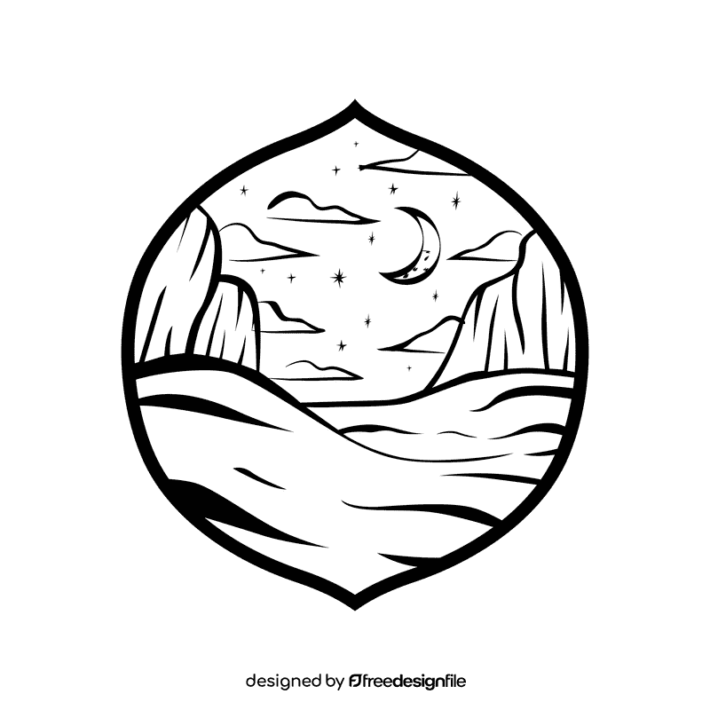 Night sky Desert black and white clipart