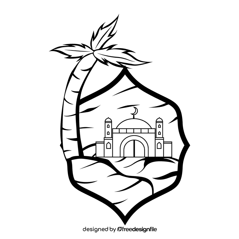 Oasis Mosque black and white clipart