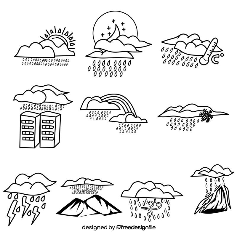 Rain Cloud Set black and white vector