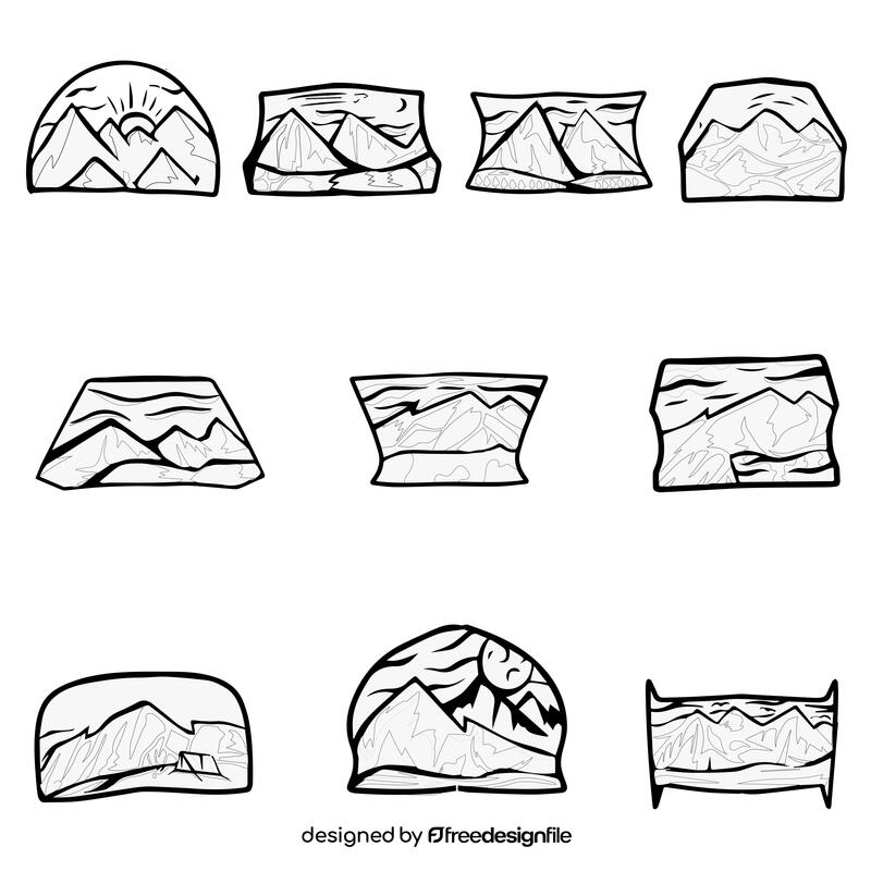 Rocky mountain set black and white vector