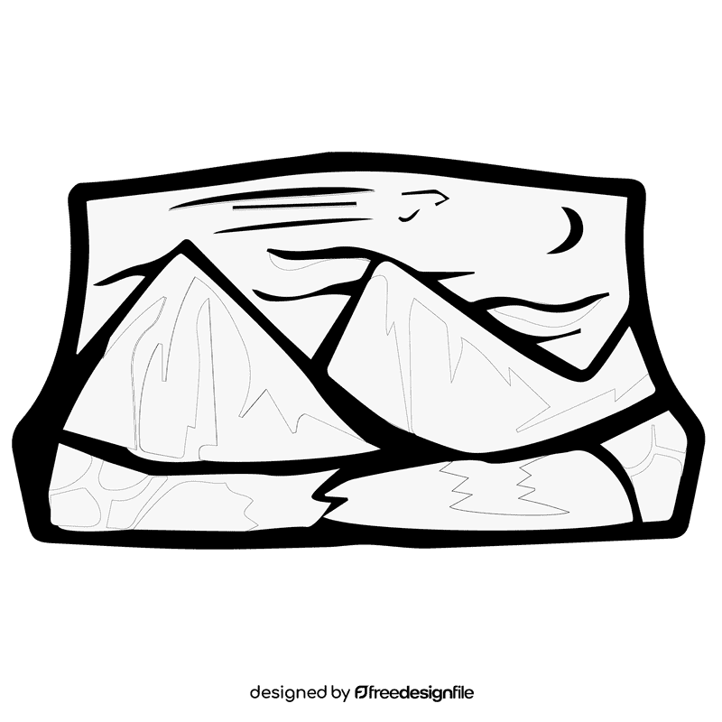 Rocky mountain night black and white clipart
