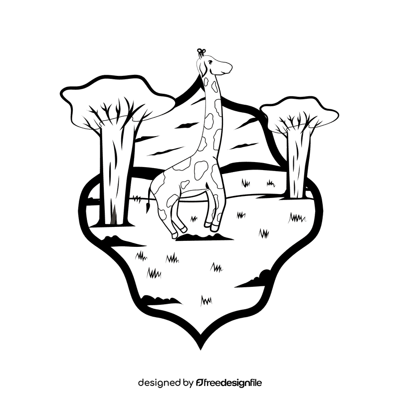 Savana Giraffe black and white clipart