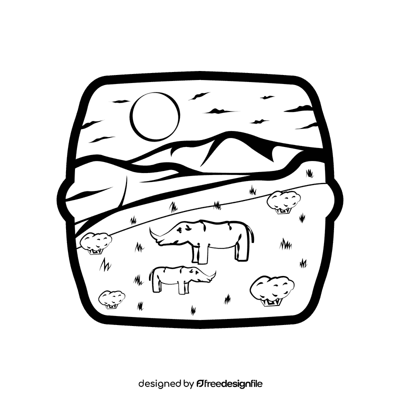 Savana Rhino black and white clipart