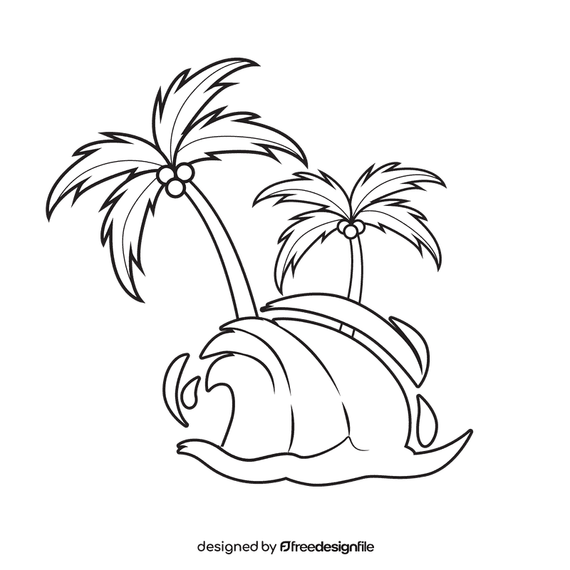 Sea Wave Coconut Trees black and white clipart