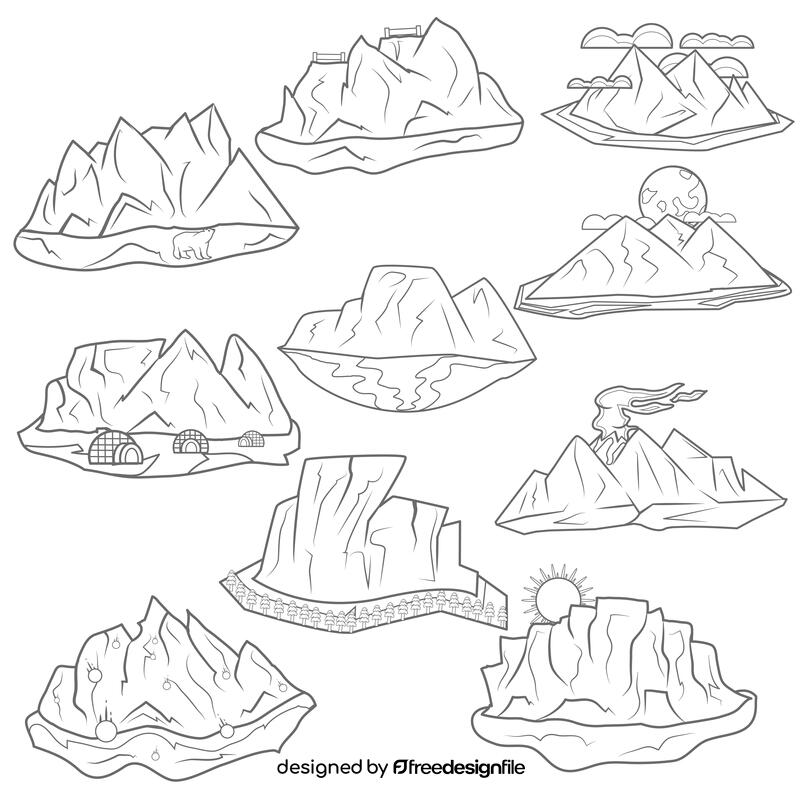 Snowy Mountain Set black and white vector