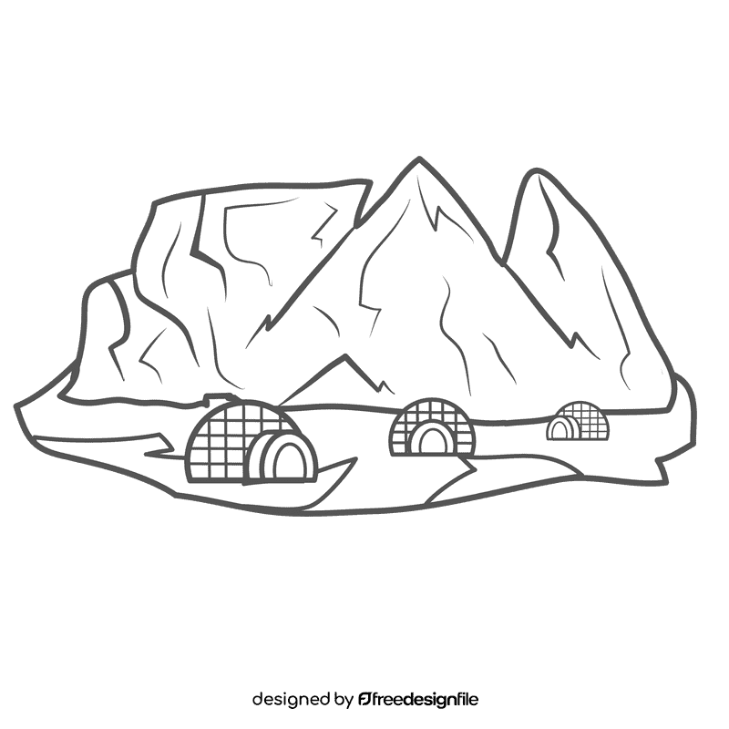 Snowy Mountain Igloo black and white clipart