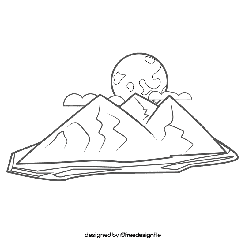 Snowy Mountain Moon black and white clipart