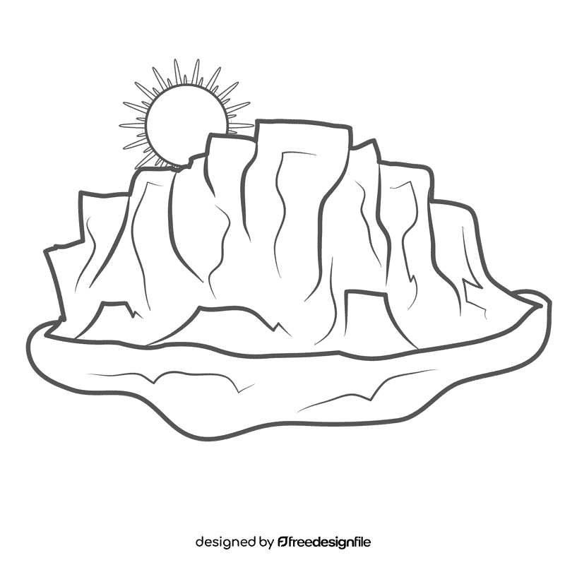 Snowy Mountain Sunrise black and white clipart
