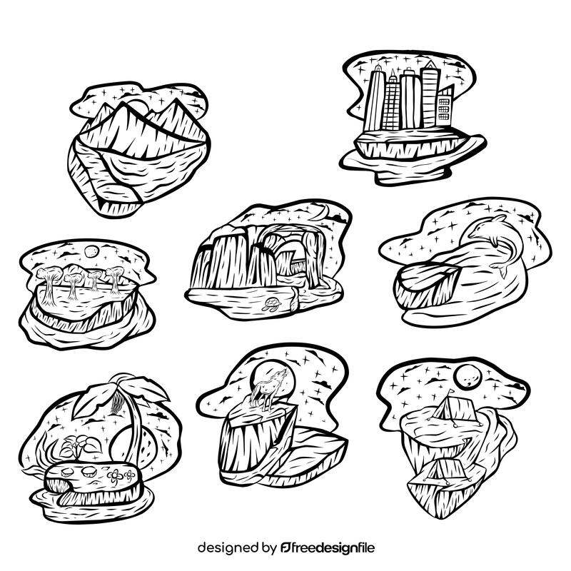 Starry Night Set black and white vector