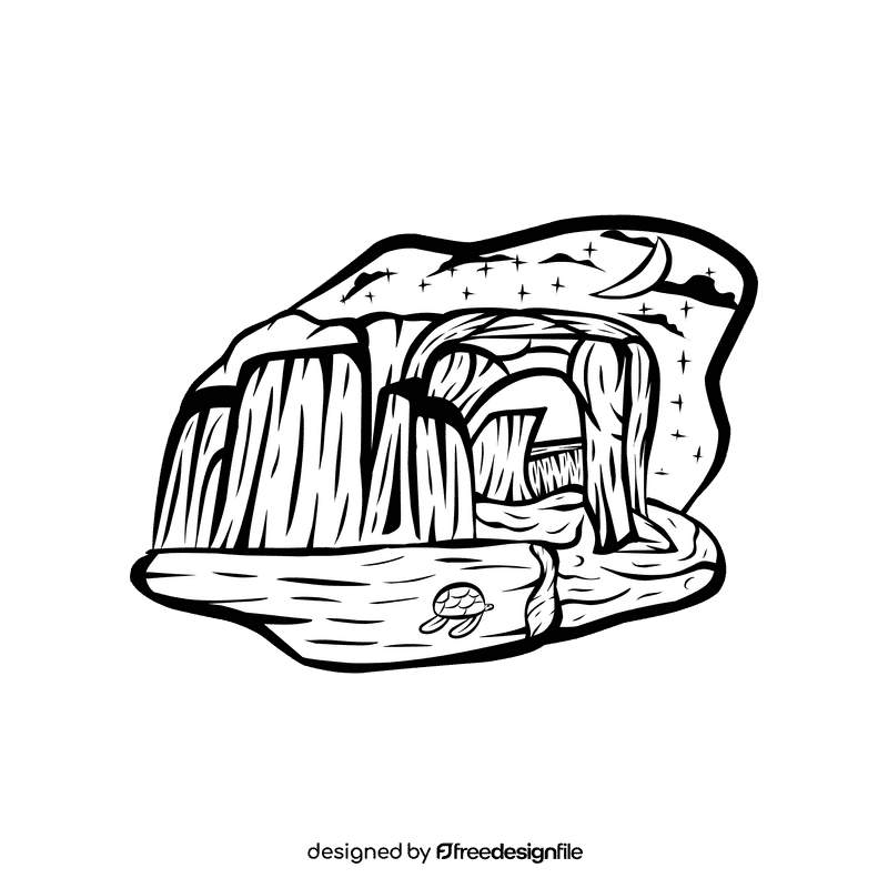 Starry Night Beach Cliff black and white clipart
