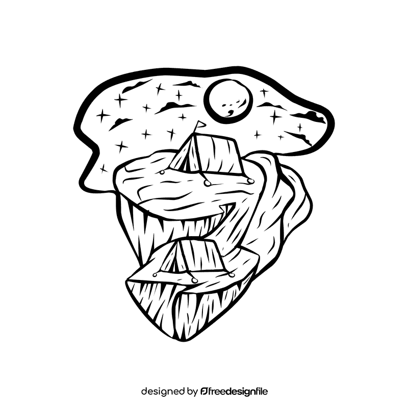 Starry Night Camp black and white clipart