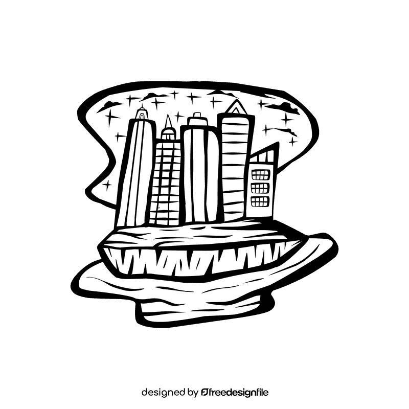 Starry Night City black and white clipart