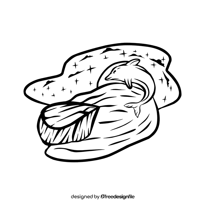 Starry Night Dolphin black and white clipart