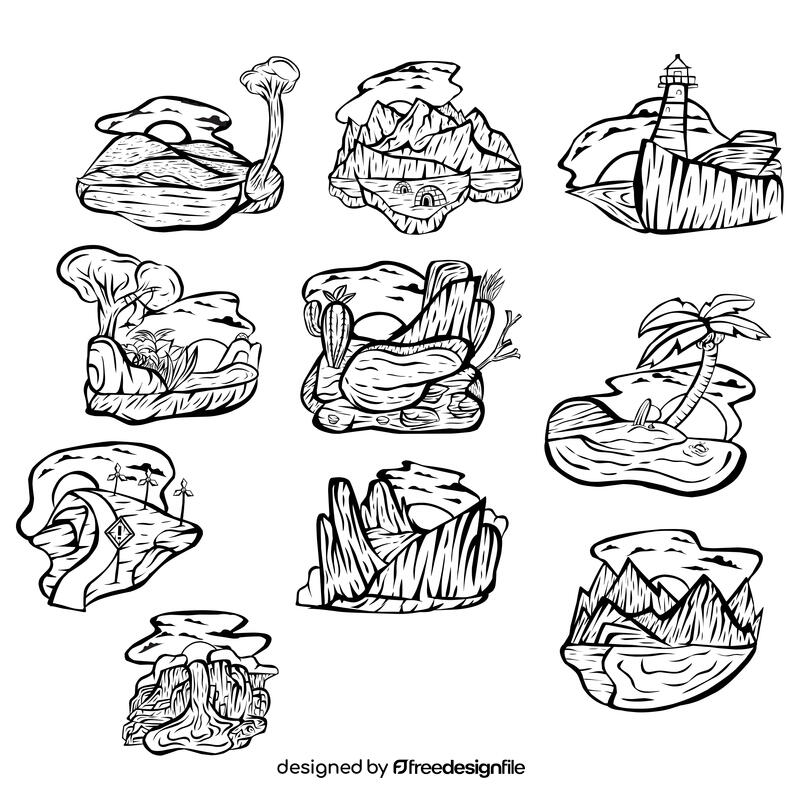 Sunset Clipart Set black and white vector