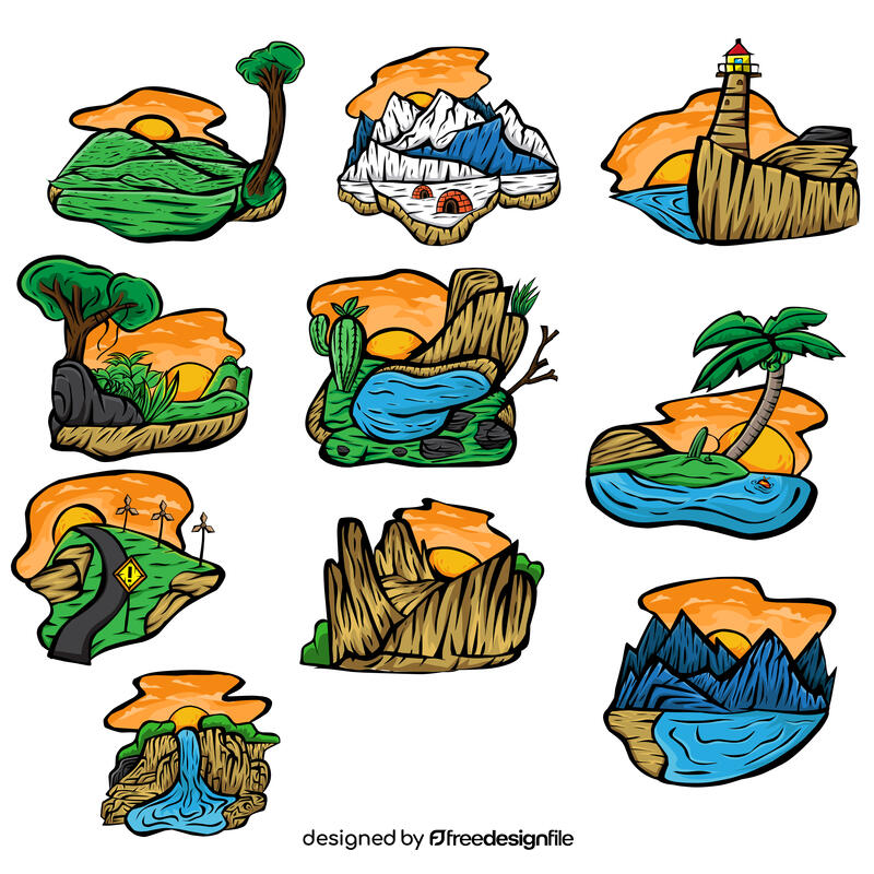 Sunset clipart Set vector