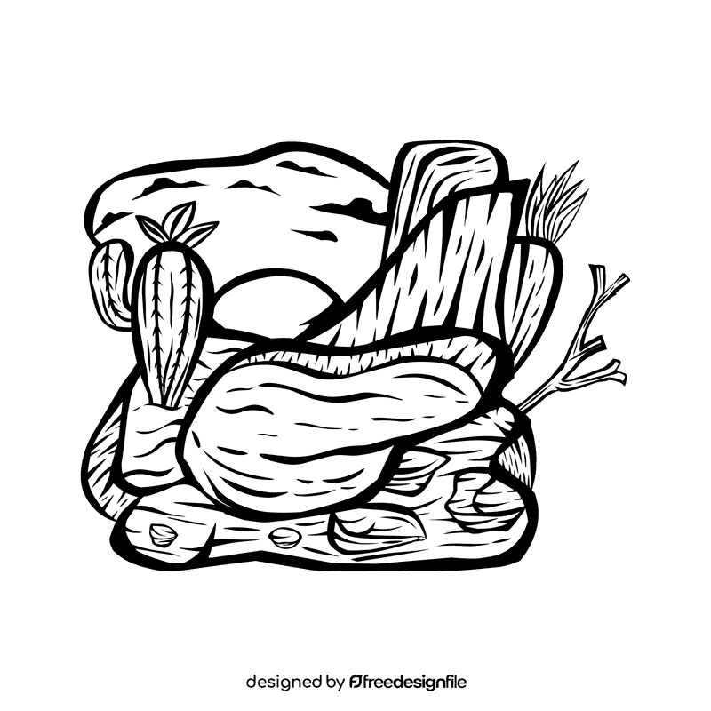Sunset Desert black and white clipart