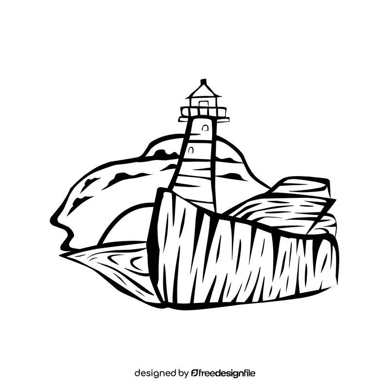 Sunset Lighthouse black and white clipart