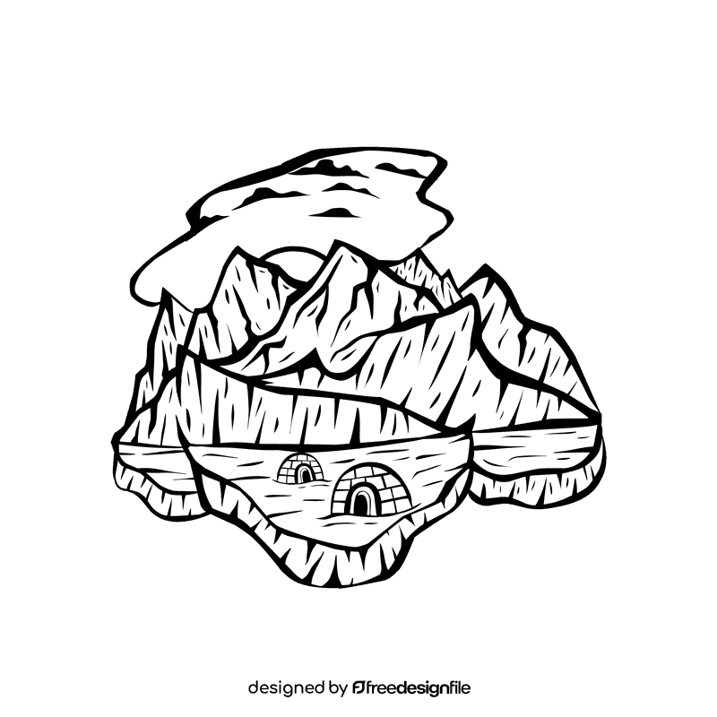 Sunset Snowy Mountain black and white clipart
