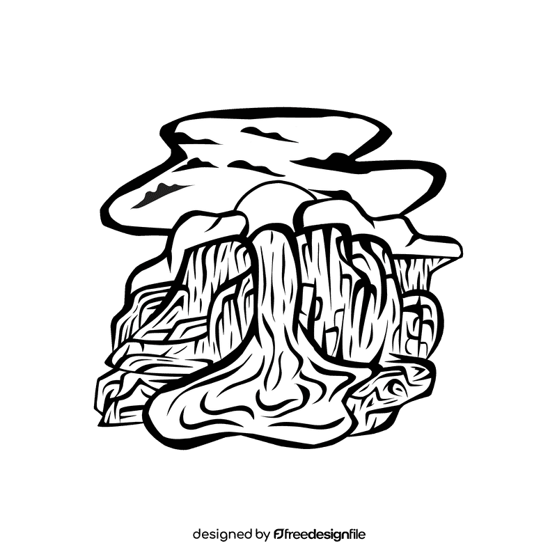 Sunset Waterfall black and white clipart