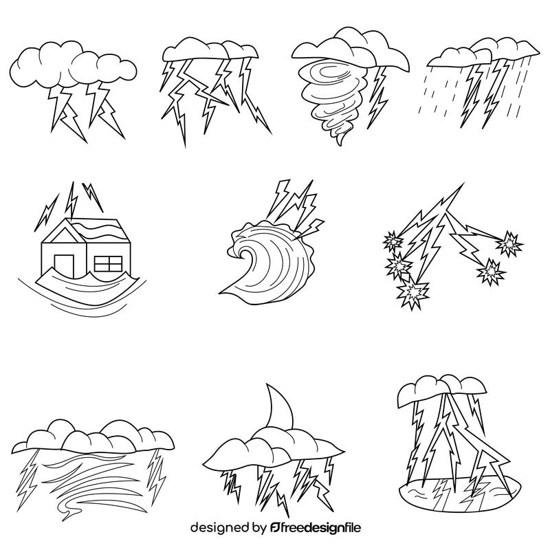Thunder stroms set black and white vector
