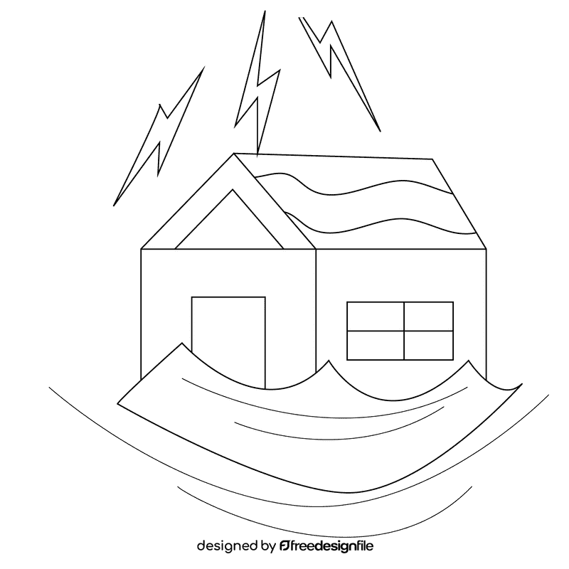 Thunder stroms flood black and white clipart