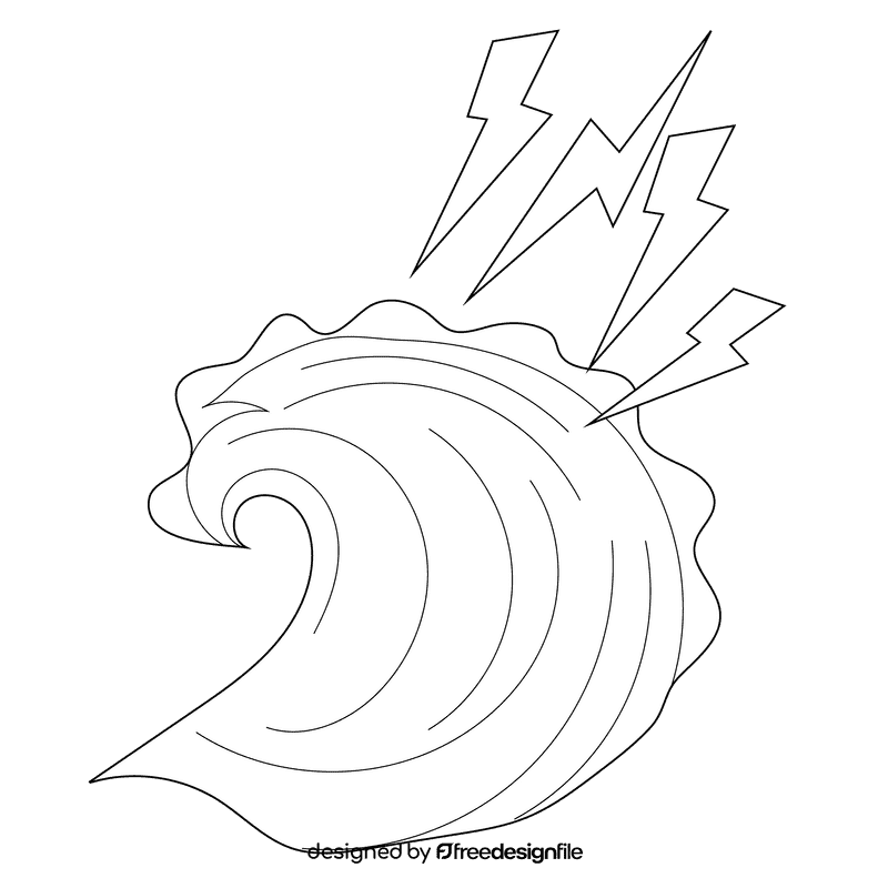 Thunder stroms sea wave black and white clipart