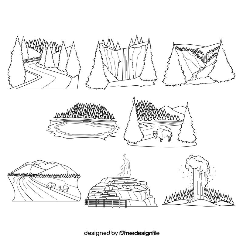 Yellowstone  Set black and white vector