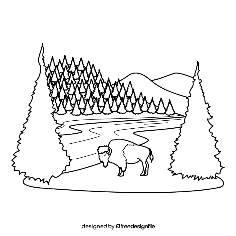Yellowstone Hayden Valley black and white clipart