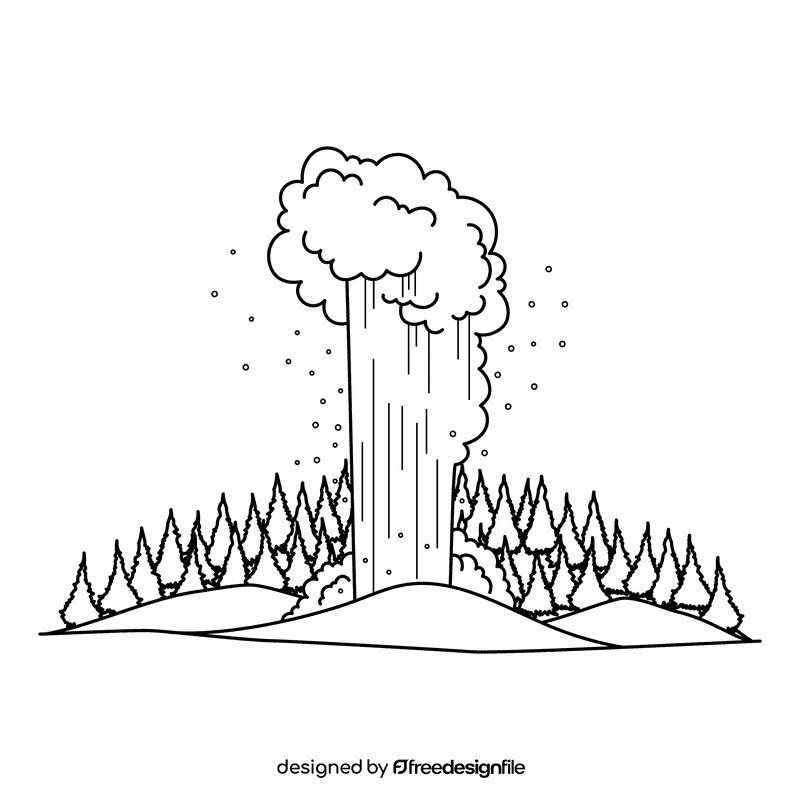 Yellowstone Old Faithful black and white clipart