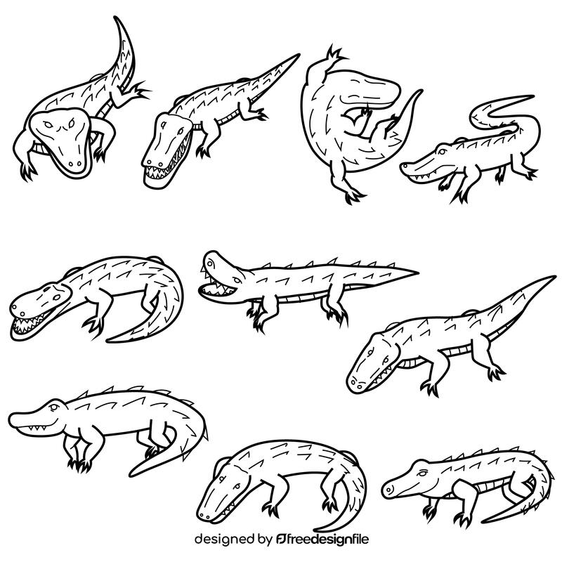 Alligator set black and white vector