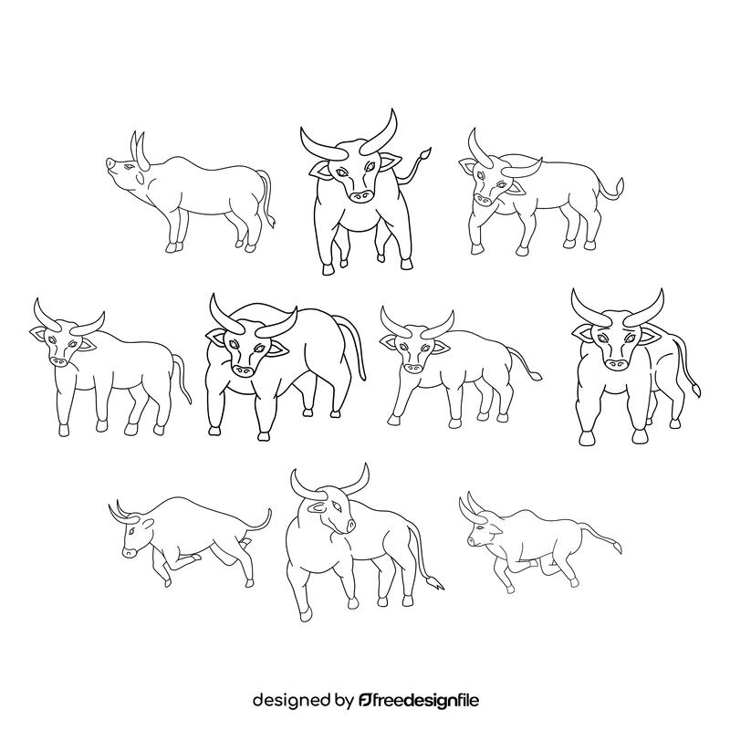 Bull  set black and white vector