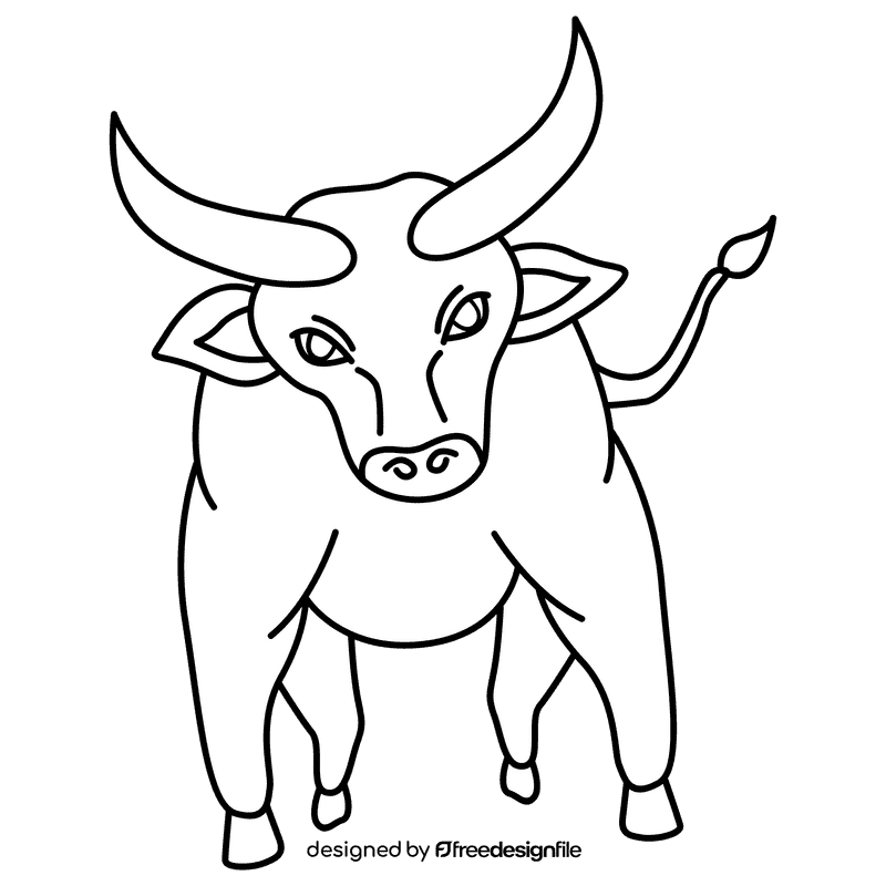 Bull face forward black and white clipart