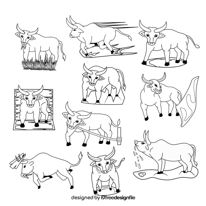 Bull Set black and white vector