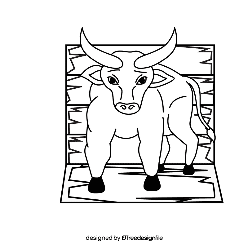 Bull In Cage black and white clipart