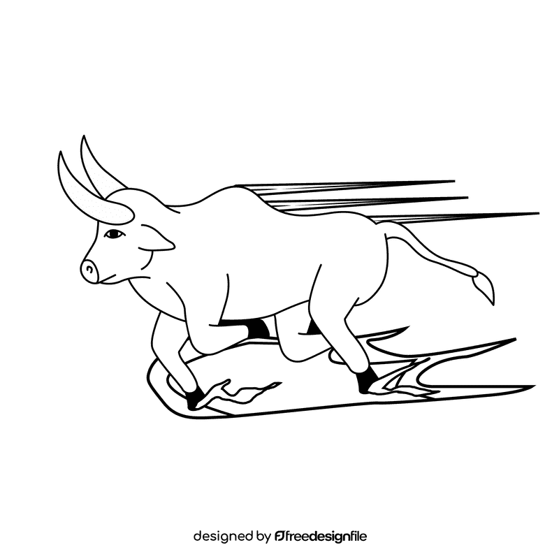 Bull Running black and white clipart