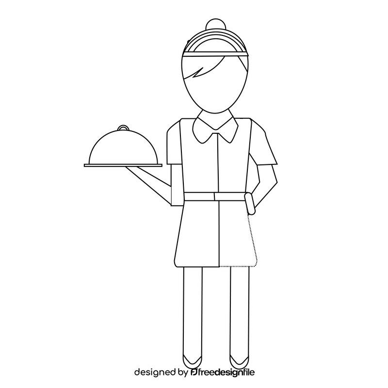 Waiter drawing black and white clipart