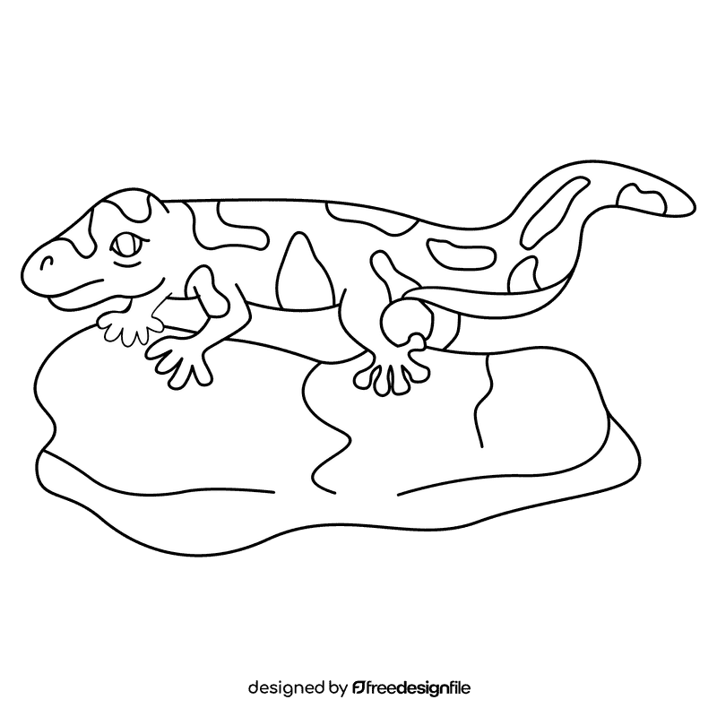 Gecko on a rock black and white clipart