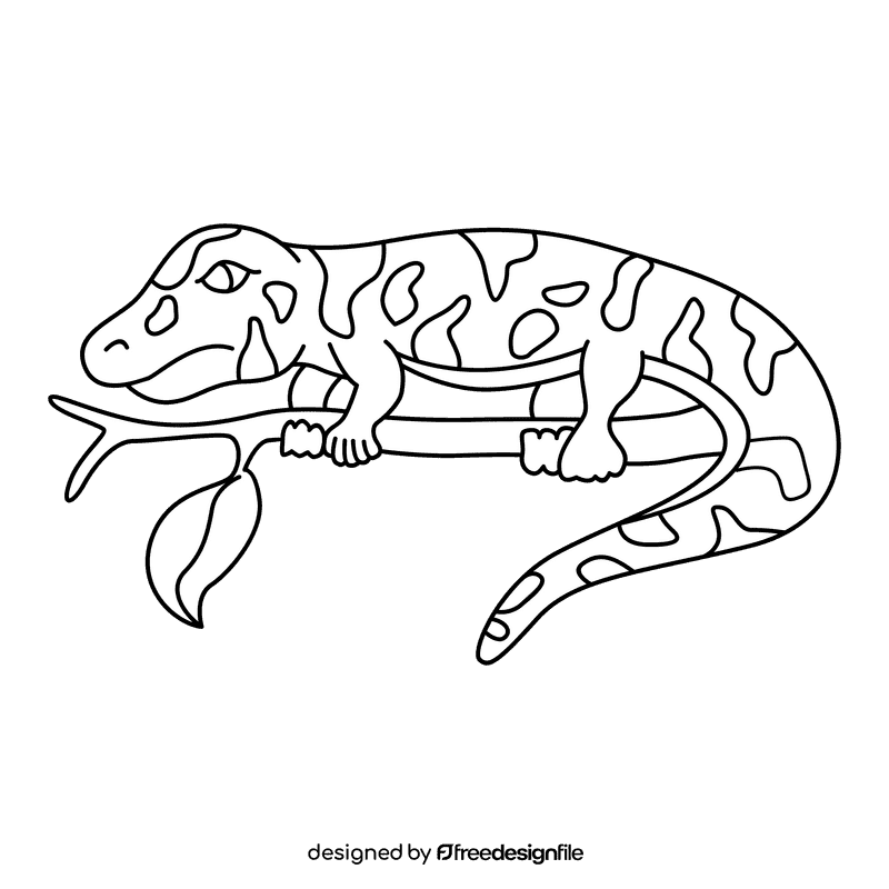 Gecko on a tree black and white clipart