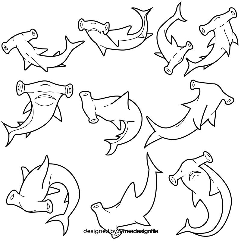 Hammerhead shark set black and white vector