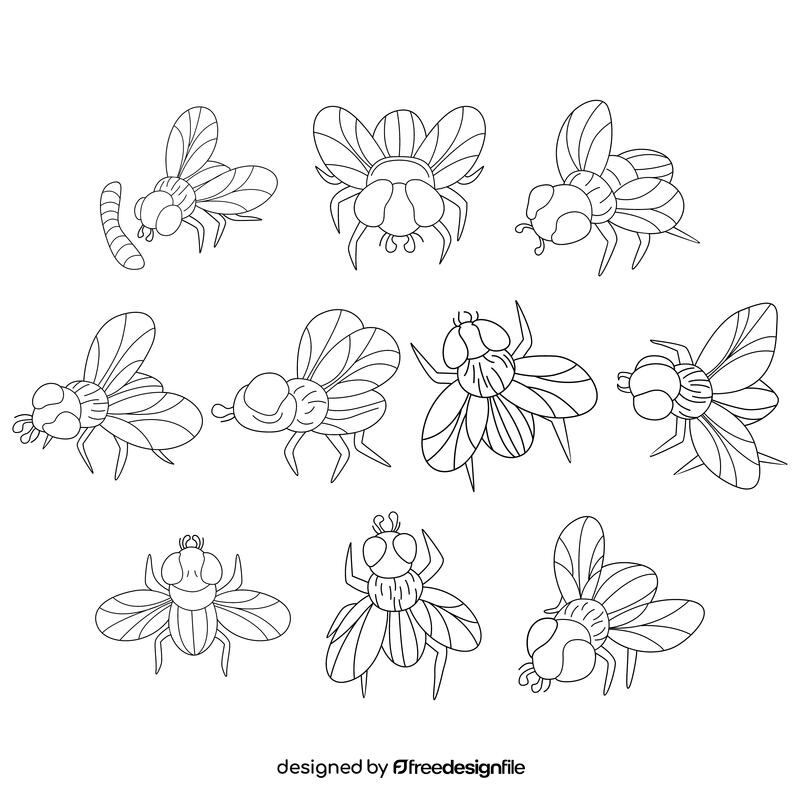 Housefly  set black and white vector